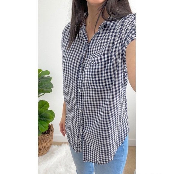 American Eagle Black Gingham Checkered Short Sleeves Button Down Shirt Small - Picture 7 of 15